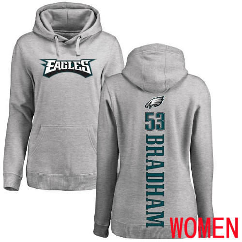 Women Philadelphia Eagles #53 Nigel Bradham Ash Backer NFL Pullover Hoodie Sweatshirts->nfl t-shirts->Sports Accessory
